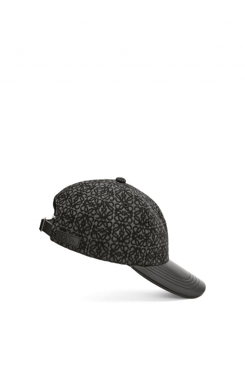 Sombreros Loewe Anagram cap in jacquard and calfskin Hombre Negras | 501MHROSF