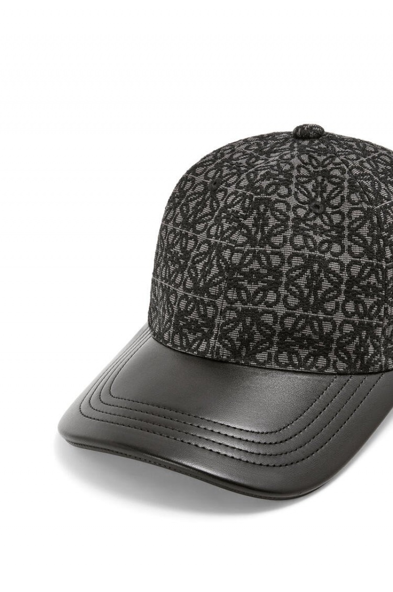 Sombreros Loewe Anagram cap in jacquard and calfskin Hombre Negras | 501MHROSF