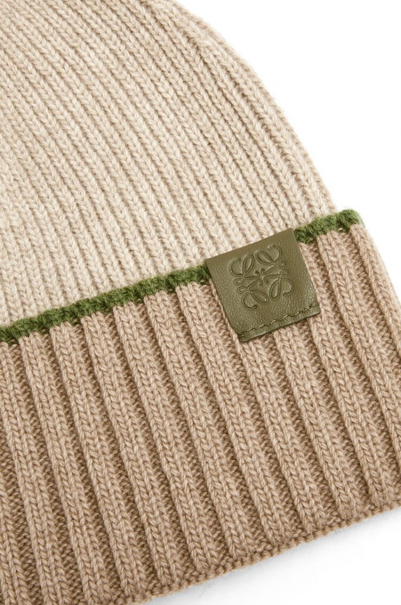 Sombreros Loewe Beanie hat in wool Hombre Beige Verde | 385ORKCLH