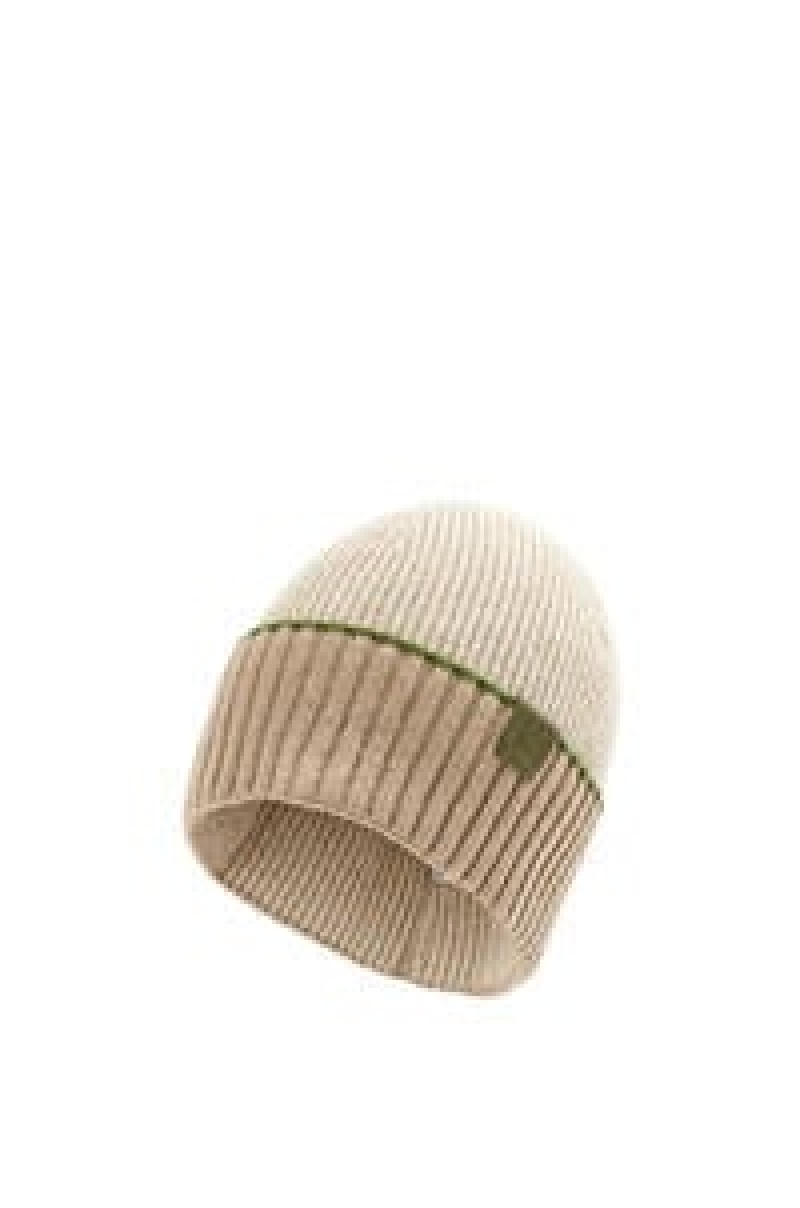 Sombreros Loewe Beanie hat in wool Hombre Beige Verde | 385ORKCLH