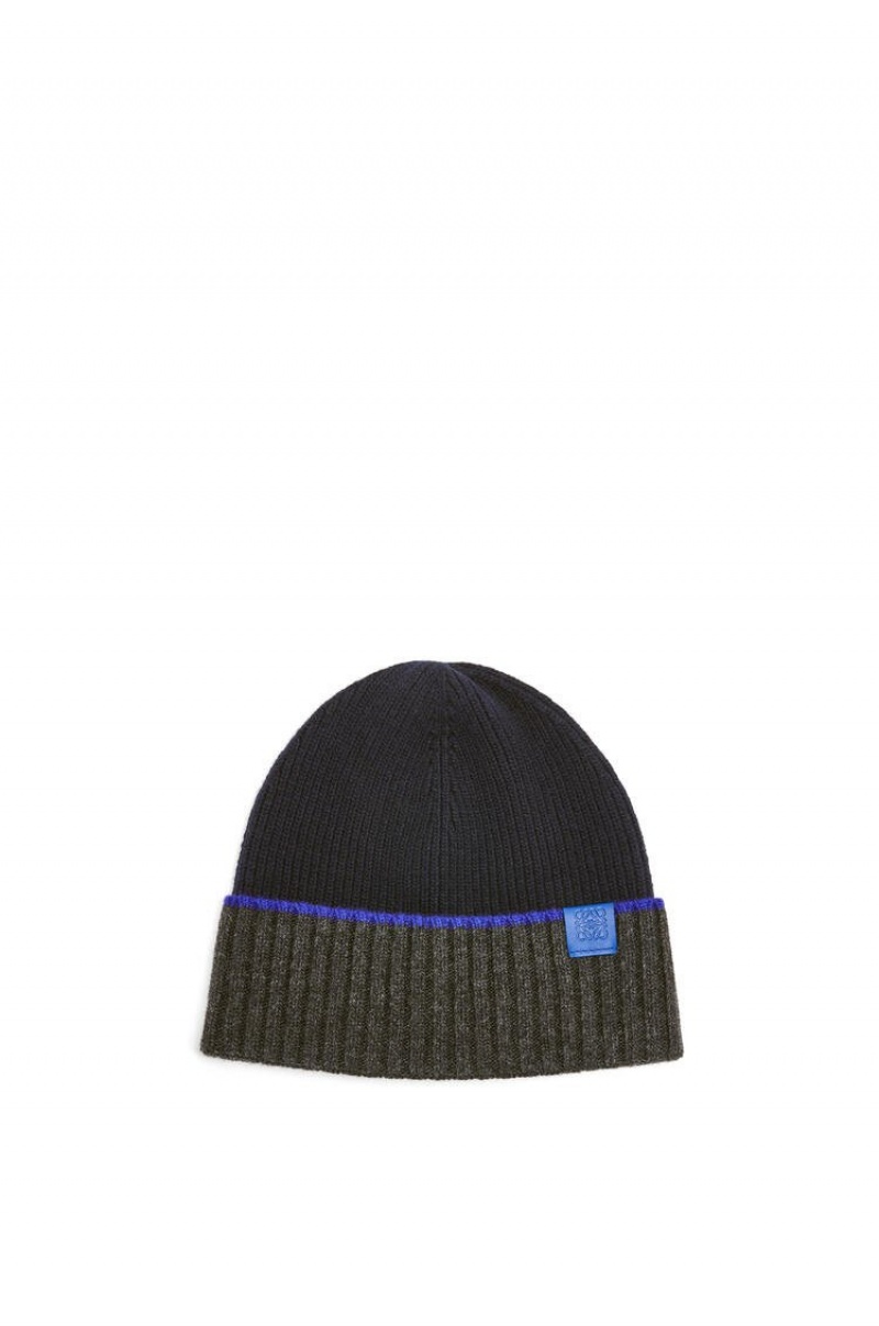 Sombreros Loewe Beanie hat in wool Hombre Azul Marino Azules Gris | 763QVKYOU