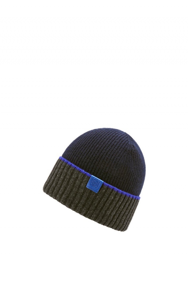 Sombreros Loewe Beanie hat in wool Hombre Azul Marino Azules Gris | 763QVKYOU