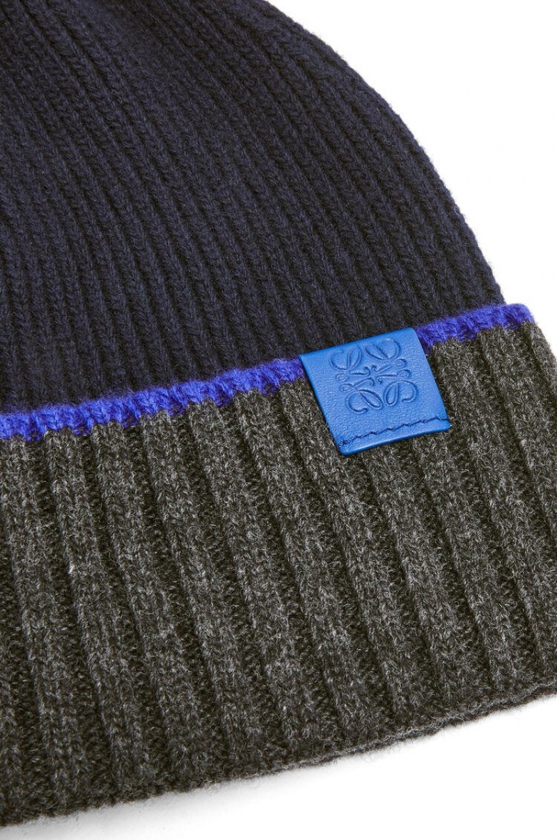 Sombreros Loewe Beanie hat in wool Hombre Azul Marino Azules Gris | 763QVKYOU