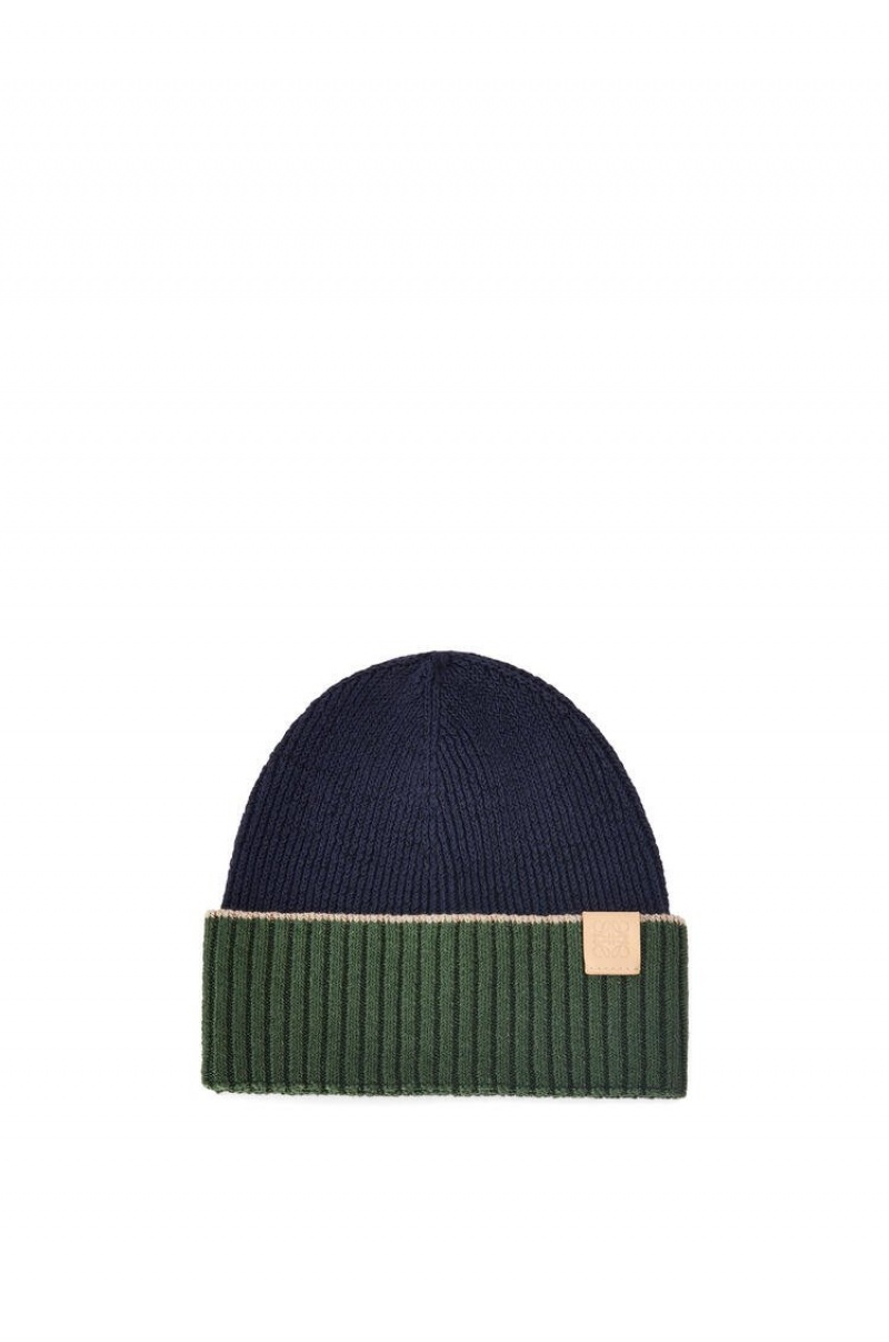 Sombreros Loewe Beanie in linen and cotton Hombre Azul Marino Azules Kaki Verde | 256ANUZTB