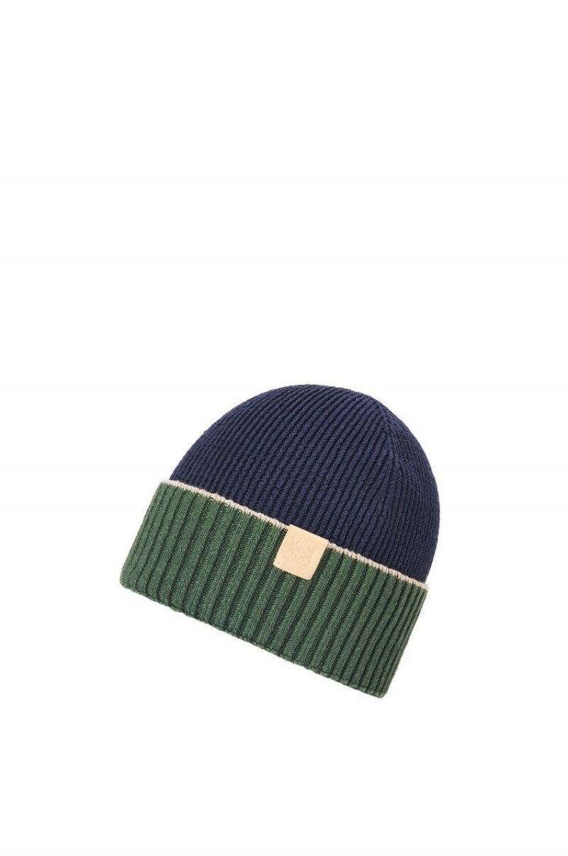 Sombreros Loewe Beanie in linen and cotton Hombre Azul Marino Azules Kaki Verde | 256ANUZTB