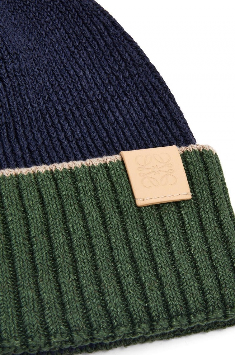 Sombreros Loewe Beanie in linen and cotton Hombre Azul Marino Azules Kaki Verde | 256ANUZTB