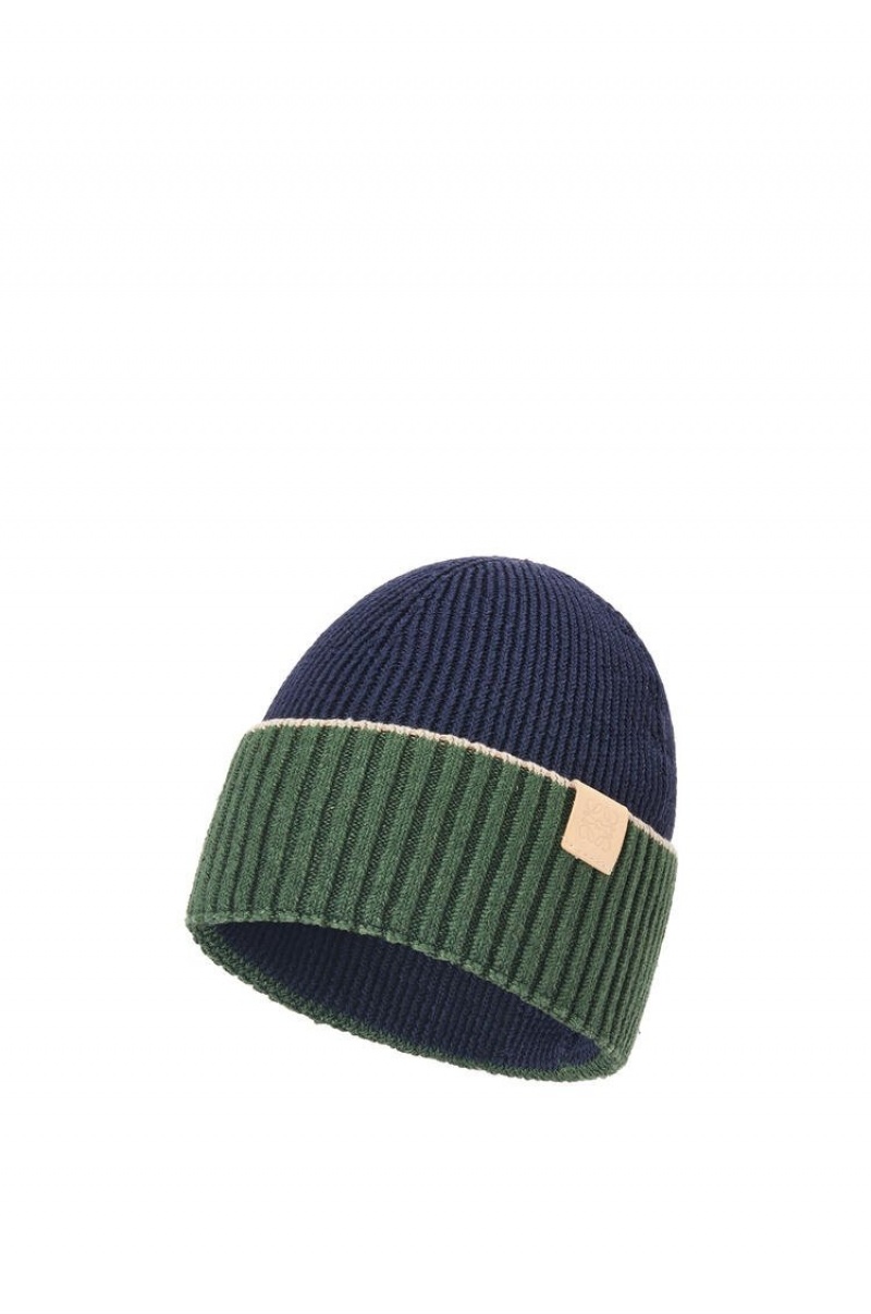 Sombreros Loewe Beanie in linen and cotton Hombre Azul Marino Azules Kaki Verde | 256ANUZTB