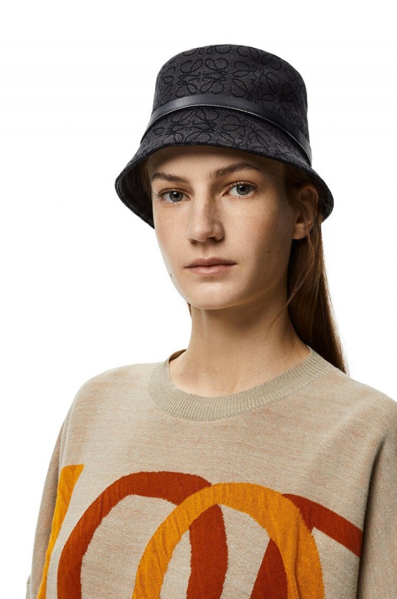 Sombreros Loewe Bucket hat in Anagram jacquard and calfskin Mujer Negras | 125NMCPLS