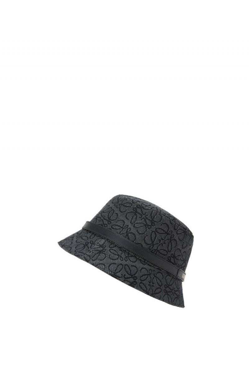 Sombreros Loewe Bucket hat in Anagram jacquard and calfskin Mujer Negras | 125NMCPLS