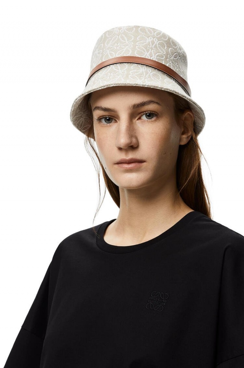 Sombreros Loewe Bucket hat in Anagram jacquard and calfskin Mujer Blancas | 536ZLJCXG