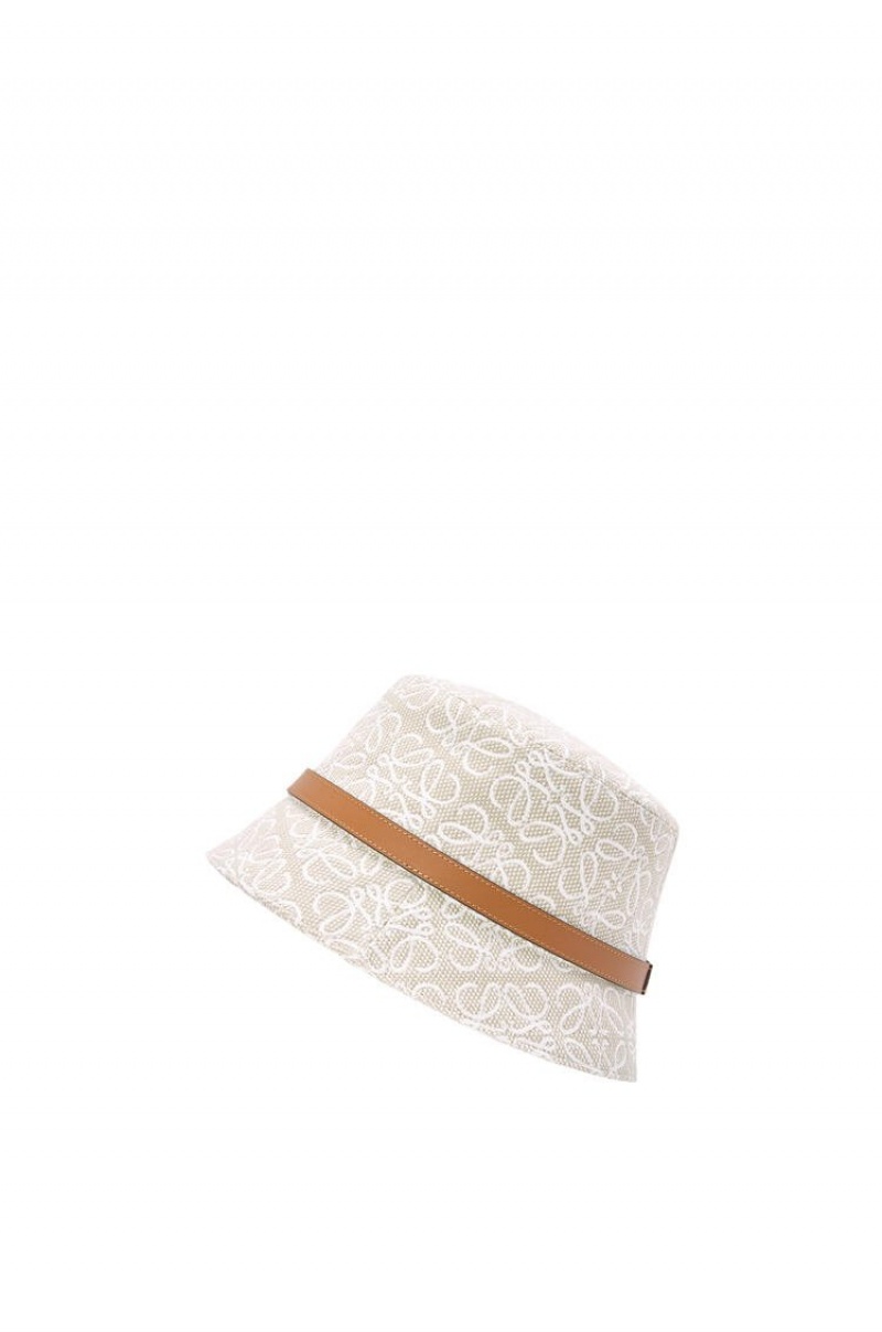 Sombreros Loewe Bucket hat in Anagram jacquard and calfskin Mujer Blancas | 536ZLJCXG