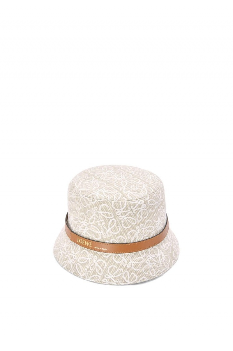 Sombreros Loewe Bucket hat in Anagram jacquard and calfskin Mujer Blancas | 536ZLJCXG