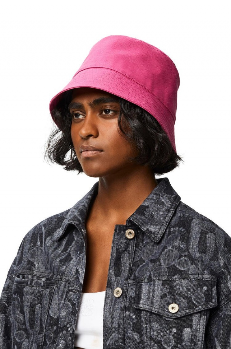 Sombreros Loewe Bucket hat in canvas and calfskin Mujer Magenta / Tan | 306GYTBDX