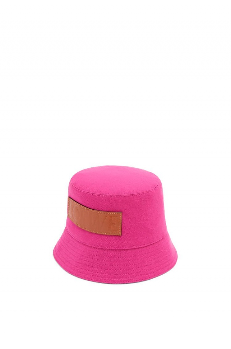 Sombreros Loewe Bucket hat in canvas and calfskin Mujer Magenta / Tan | 306GYTBDX