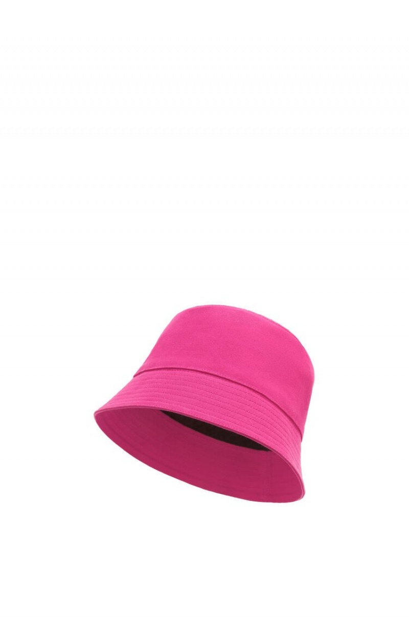 Sombreros Loewe Bucket hat in canvas and calfskin Mujer Magenta / Tan | 306GYTBDX