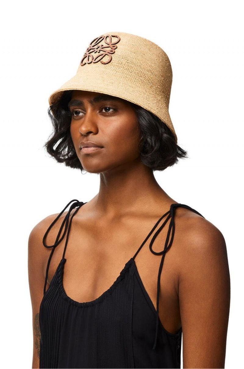 Sombreros Loewe Bucket hat in raffia and calfskin Mujer Natural | 249JIVXHP