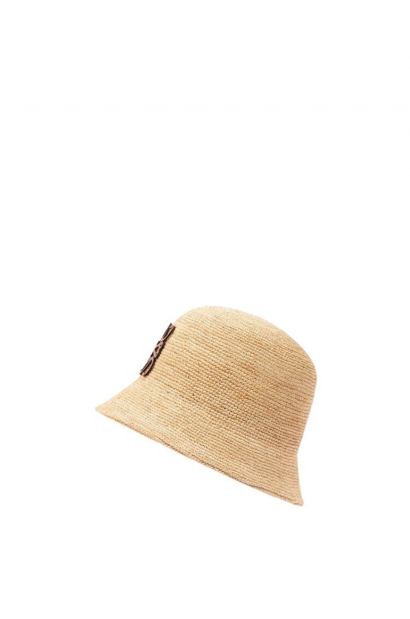 Sombreros Loewe Bucket hat in raffia and calfskin Mujer Natural | 249JIVXHP