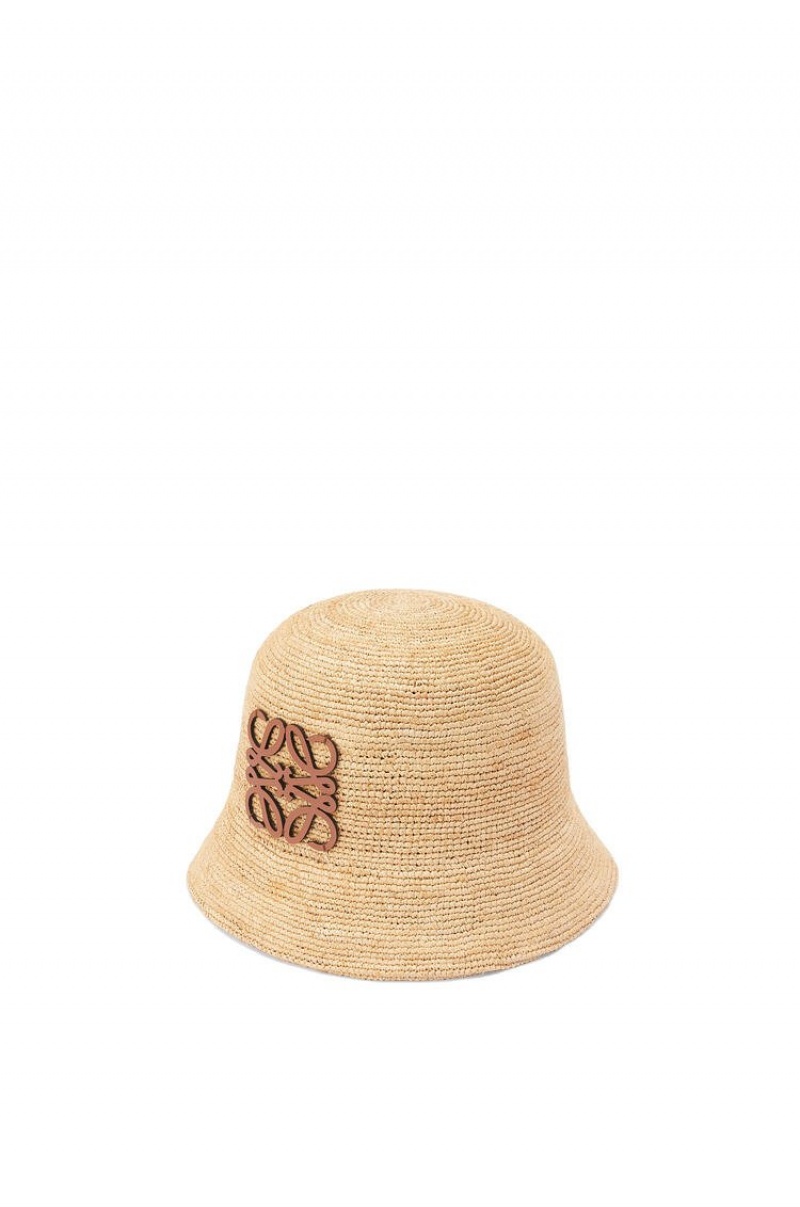 Sombreros Loewe Bucket hat in raffia and calfskin Mujer Natural | 249JIVXHP