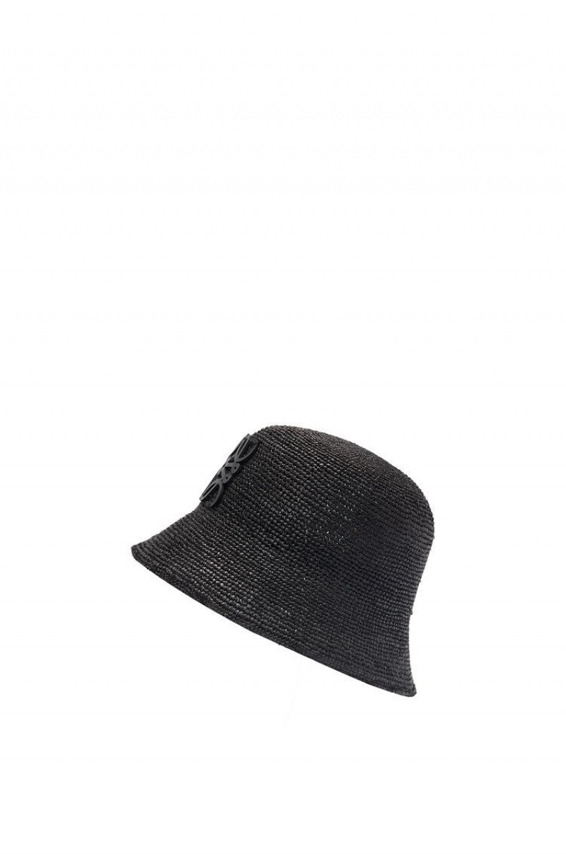 Sombreros Loewe Bucket hat in raffia and calfskin Mujer Negras | 823JYIEBT