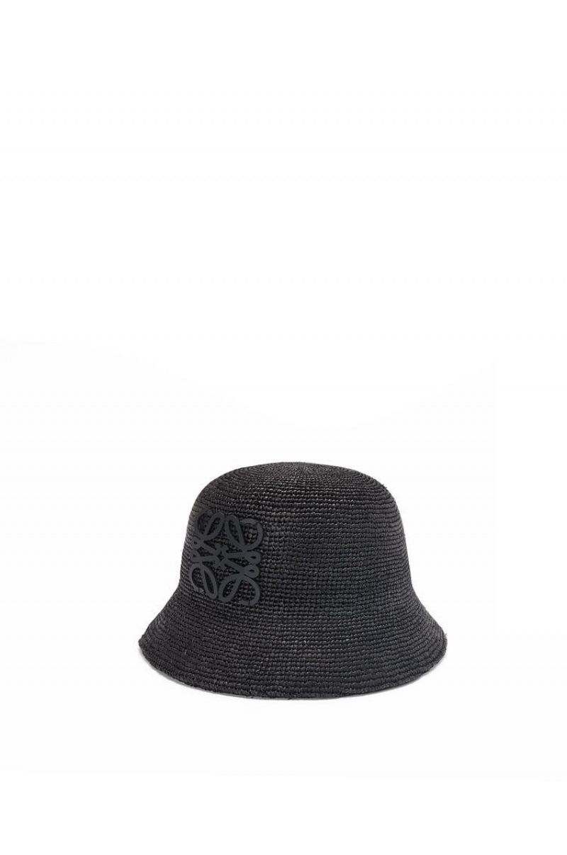 Sombreros Loewe Bucket hat in raffia and calfskin Mujer Negras | 823JYIEBT