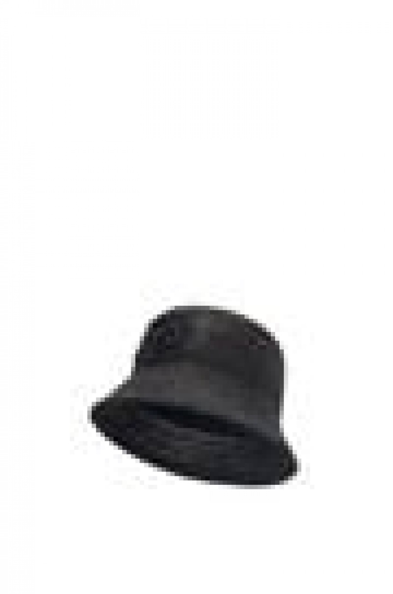 Sombreros Loewe Bucket hat in raffia and calfskin Mujer Negras | 823JYIEBT