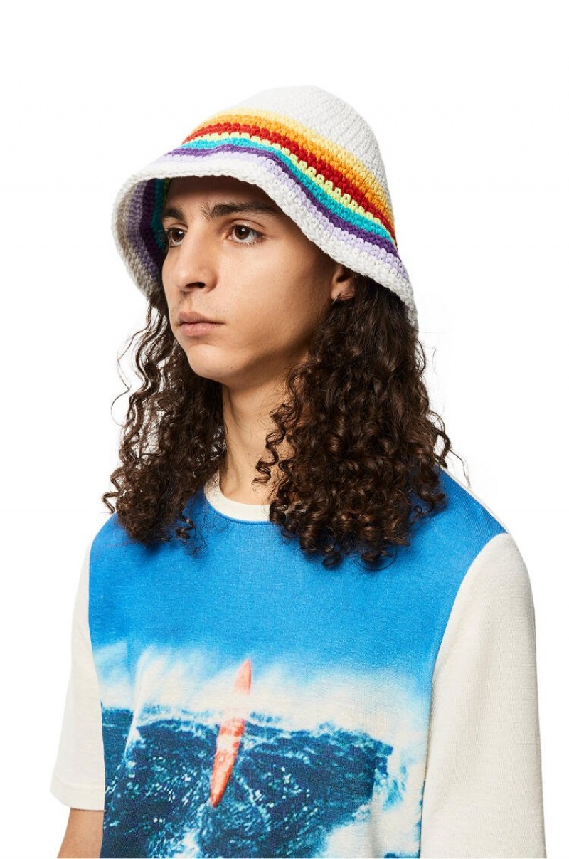 Sombreros Loewe Crochet hat in cotton and calfskin Mujer Multicolor Blancas | 962IDJWSU