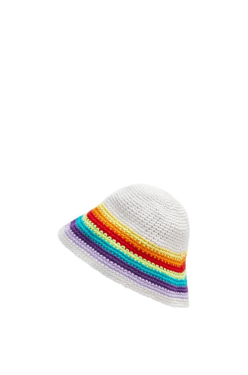 Sombreros Loewe Crochet hat in cotton and calfskin Mujer Multicolor Blancas | 962IDJWSU