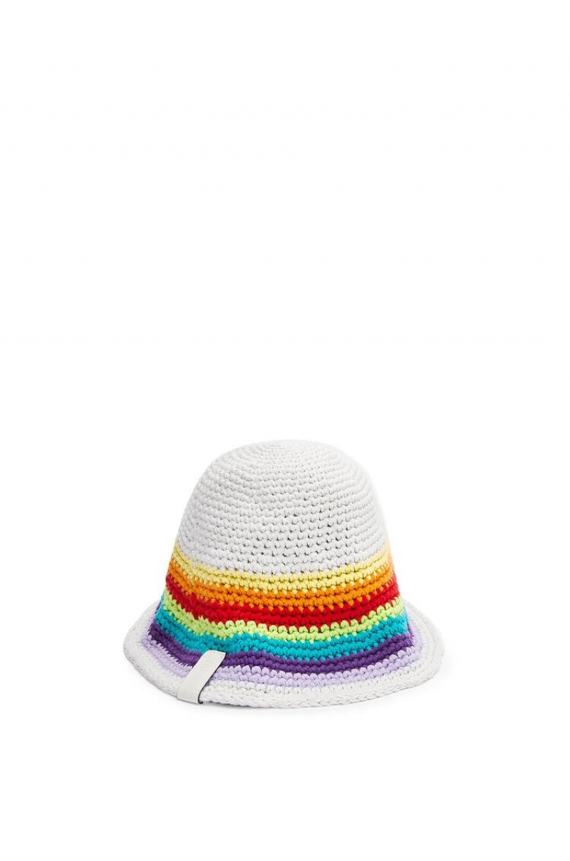 Sombreros Loewe Crochet hat in cotton and calfskin Mujer Multicolor Blancas | 962IDJWSU