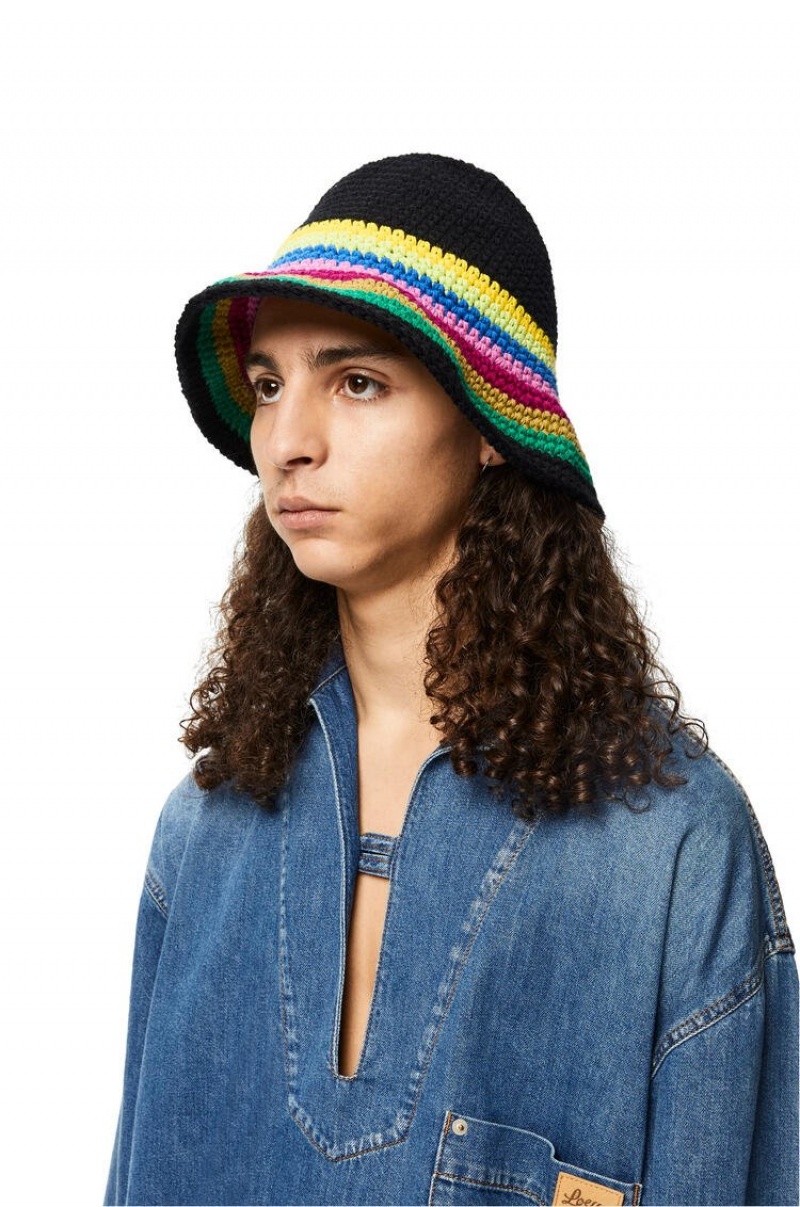 Sombreros Loewe Crochet hat in cotton and calfskin Mujer Multicolor Negras | 301RKEHWQ