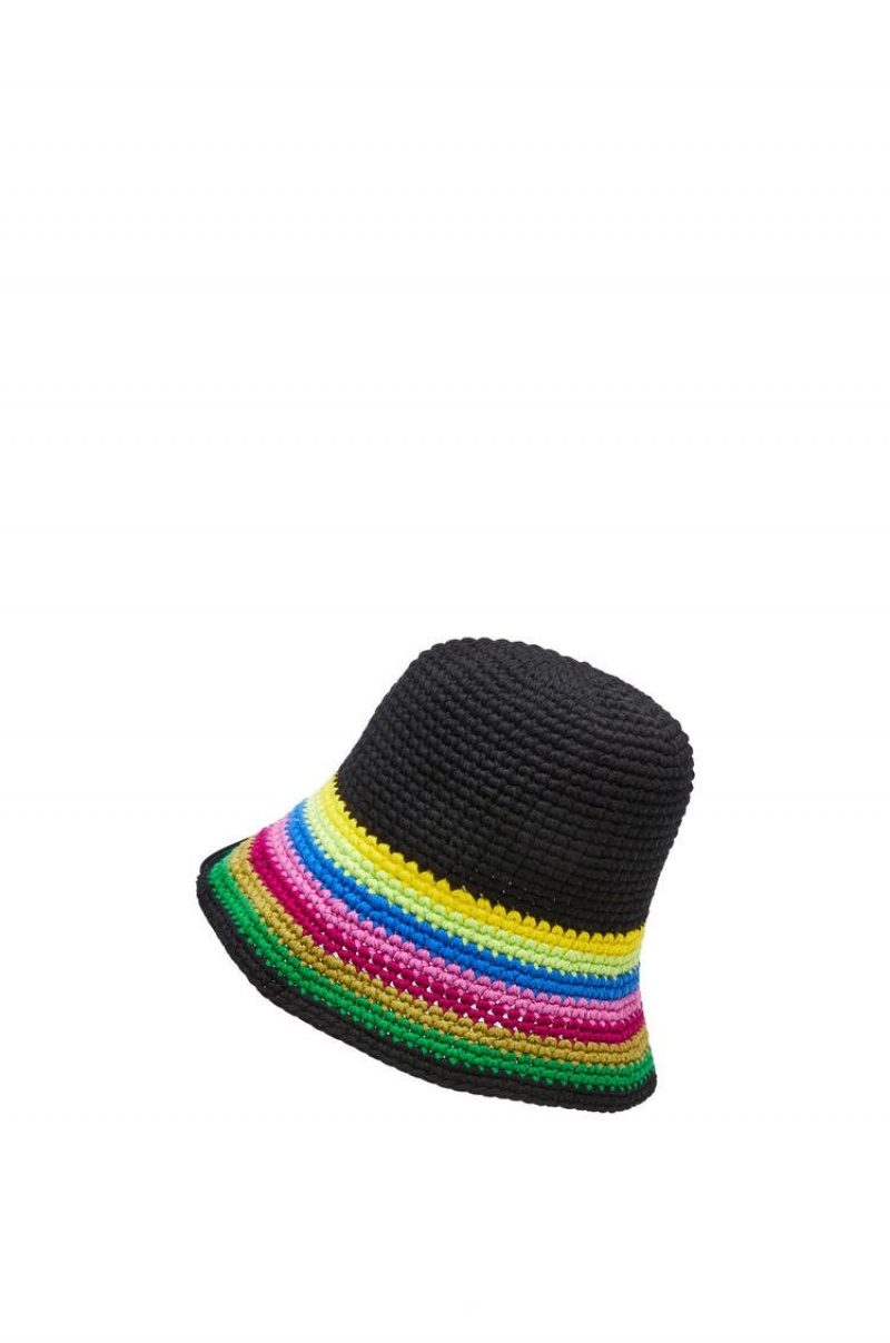 Sombreros Loewe Crochet hat in cotton and calfskin Mujer Multicolor Negras | 301RKEHWQ