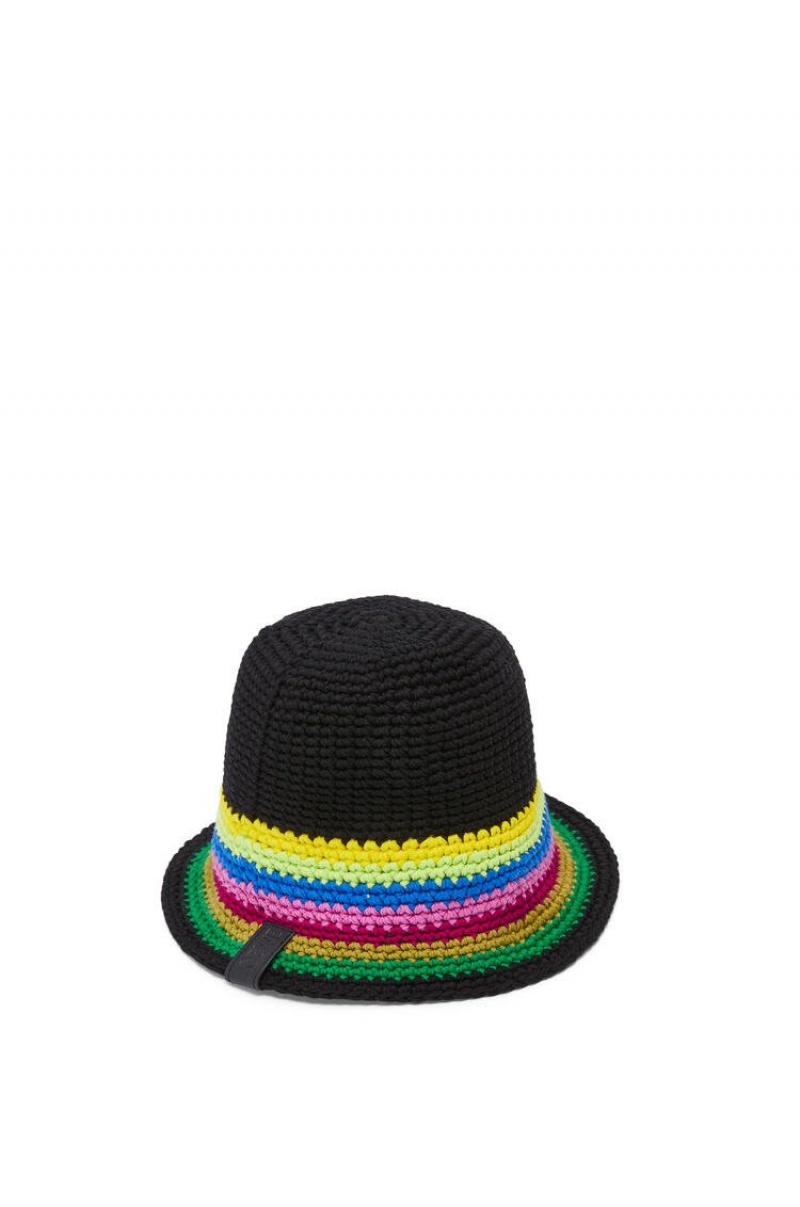 Sombreros Loewe Crochet hat in cotton and calfskin Mujer Multicolor Negras | 301RKEHWQ