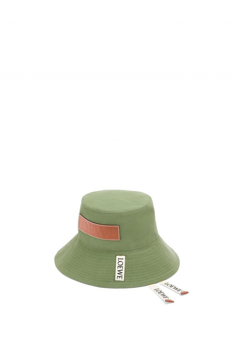 Sombreros Loewe Fisherman hat in canvas and calfskin Mujer Verde | 107NQLMAU