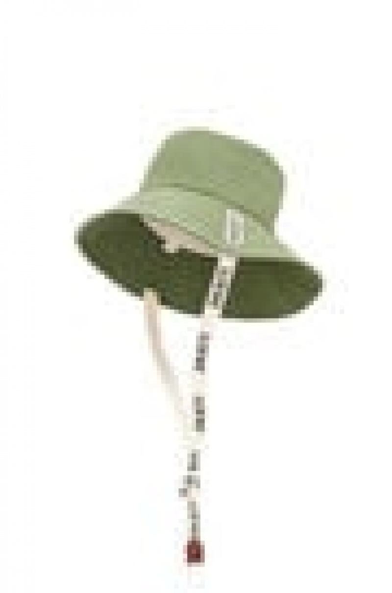 Sombreros Loewe Fisherman hat in canvas and calfskin Mujer Verde | 107NQLMAU