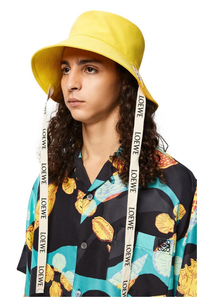 Sombreros Loewe Fisherman hat in canvas and calfskin Mujer Amarillo | 406CJUVKY