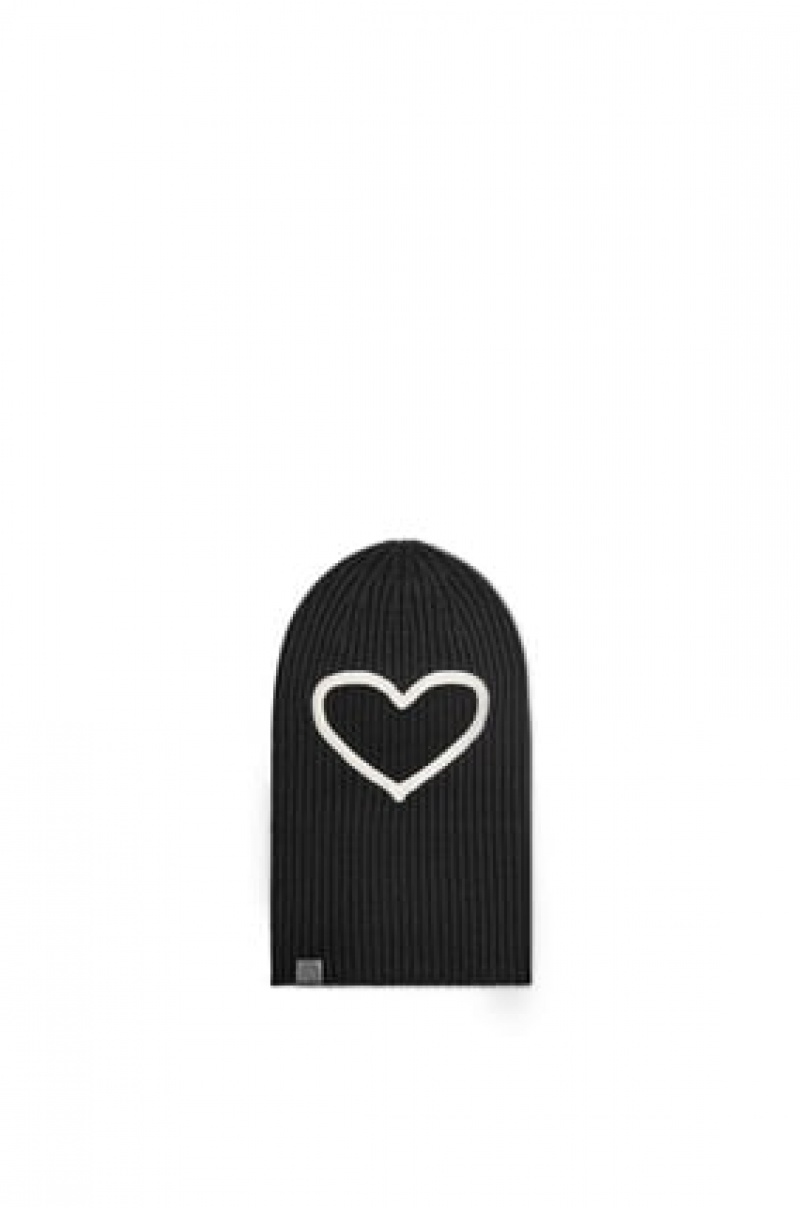 Sombreros Loewe Heart balaclava in. wool Hombre Negras Blancas | 271ENHPVW