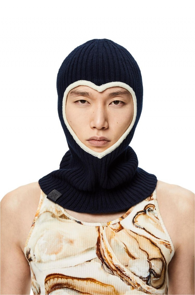 Sombreros Loewe Heart balaclava in. wool Hombre Azul Marino Blancas | 028EUWQCH