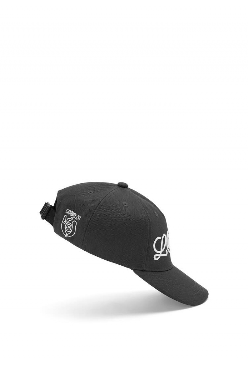 Sombreros Loewe Logo cap in canvas Hombre Negras | 935QZRUAY