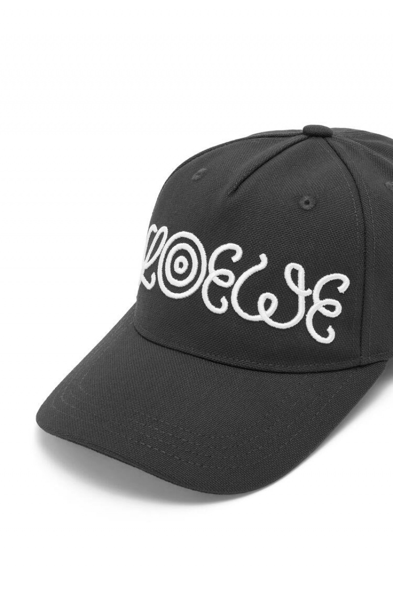 Sombreros Loewe Logo cap in canvas Hombre Negras | 935QZRUAY