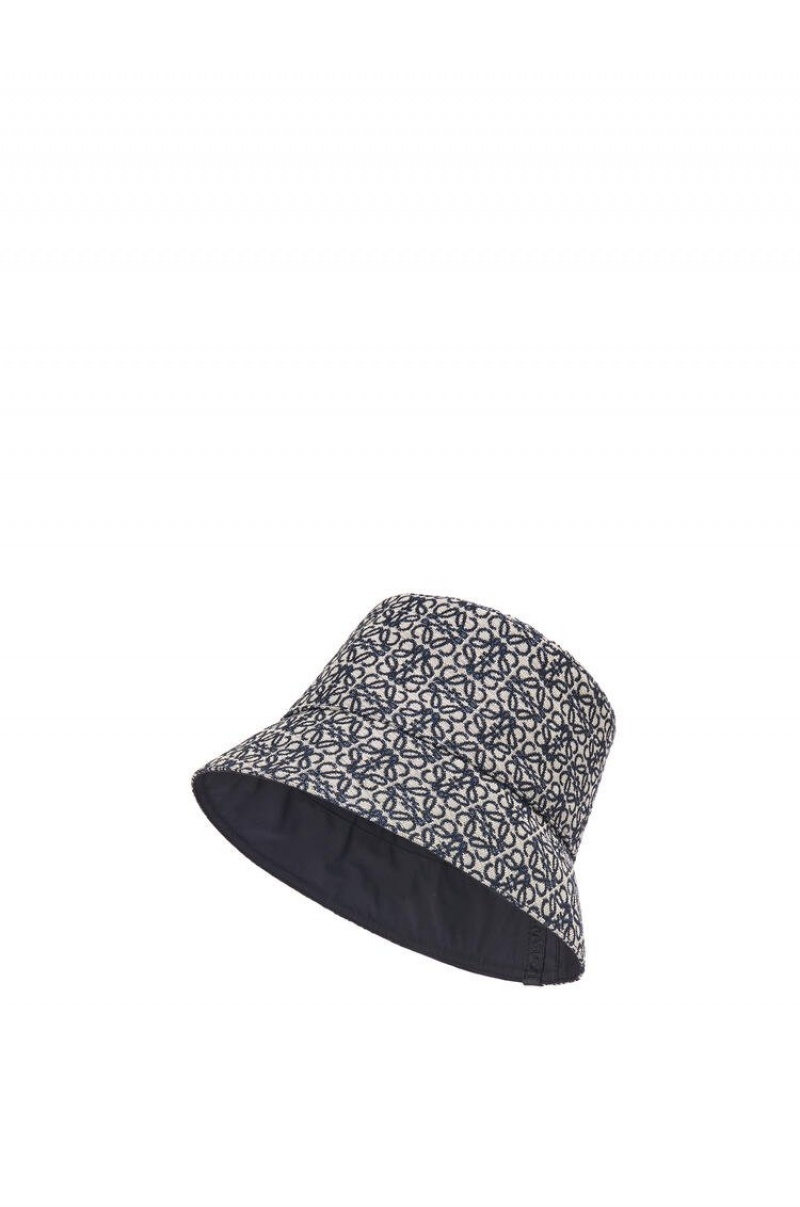 Sombreros Loewe Reversible Anagram bucket hat in jacquard and nylon Hombre Azul Marino Negras | 901MFGRVQ