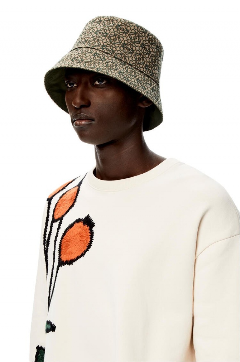 Sombreros Loewe Reversible Anagram bucket hat in jacquard and nylon Hombre Kaki Verde | 803JFUSMK