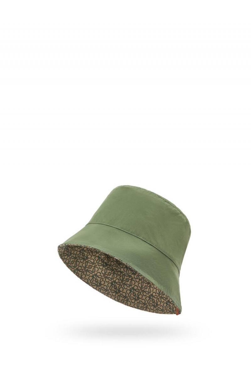 Sombreros Loewe Reversible Anagram bucket hat in jacquard and nylon Hombre Kaki Verde | 803JFUSMK