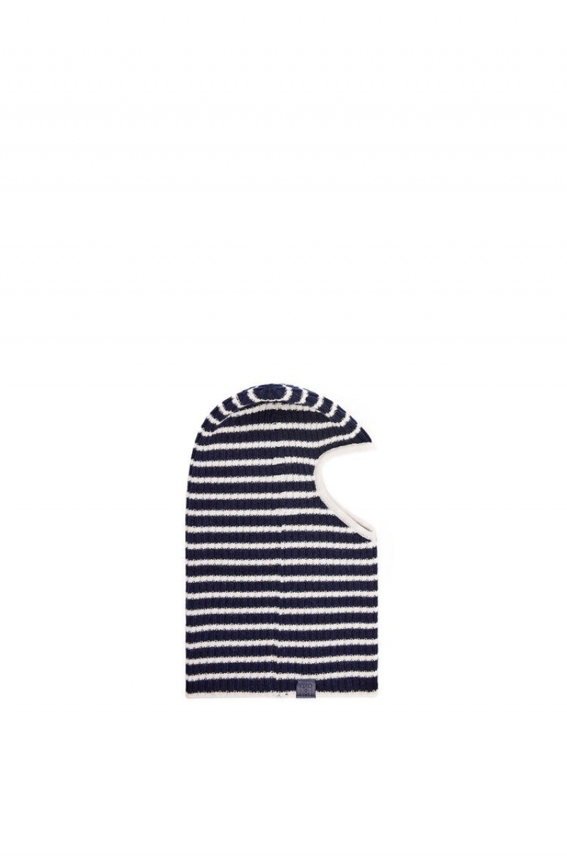 Sombreros Loewe Stripe heart balaclava in wool Hombre Azul Marino Blancas | 629ORLQJG