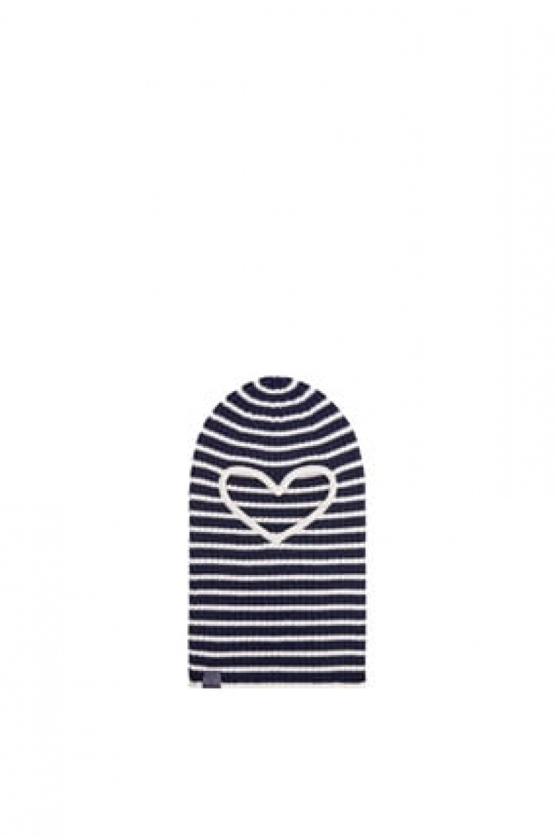 Sombreros Loewe Stripe heart balaclava in wool Hombre Azul Marino Blancas | 629ORLQJG