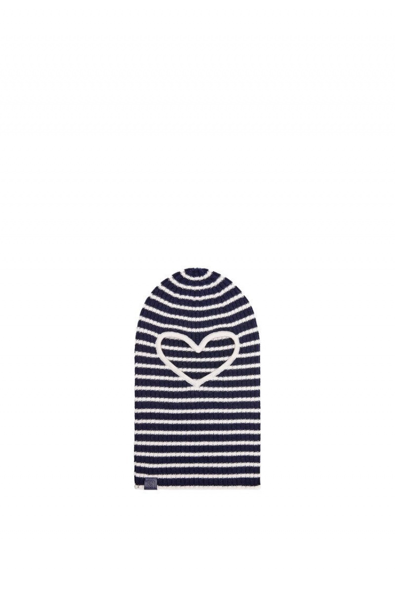 Sombreros Loewe Stripe heart balaclava in wool Hombre Azul Marino Blancas | 629ORLQJG