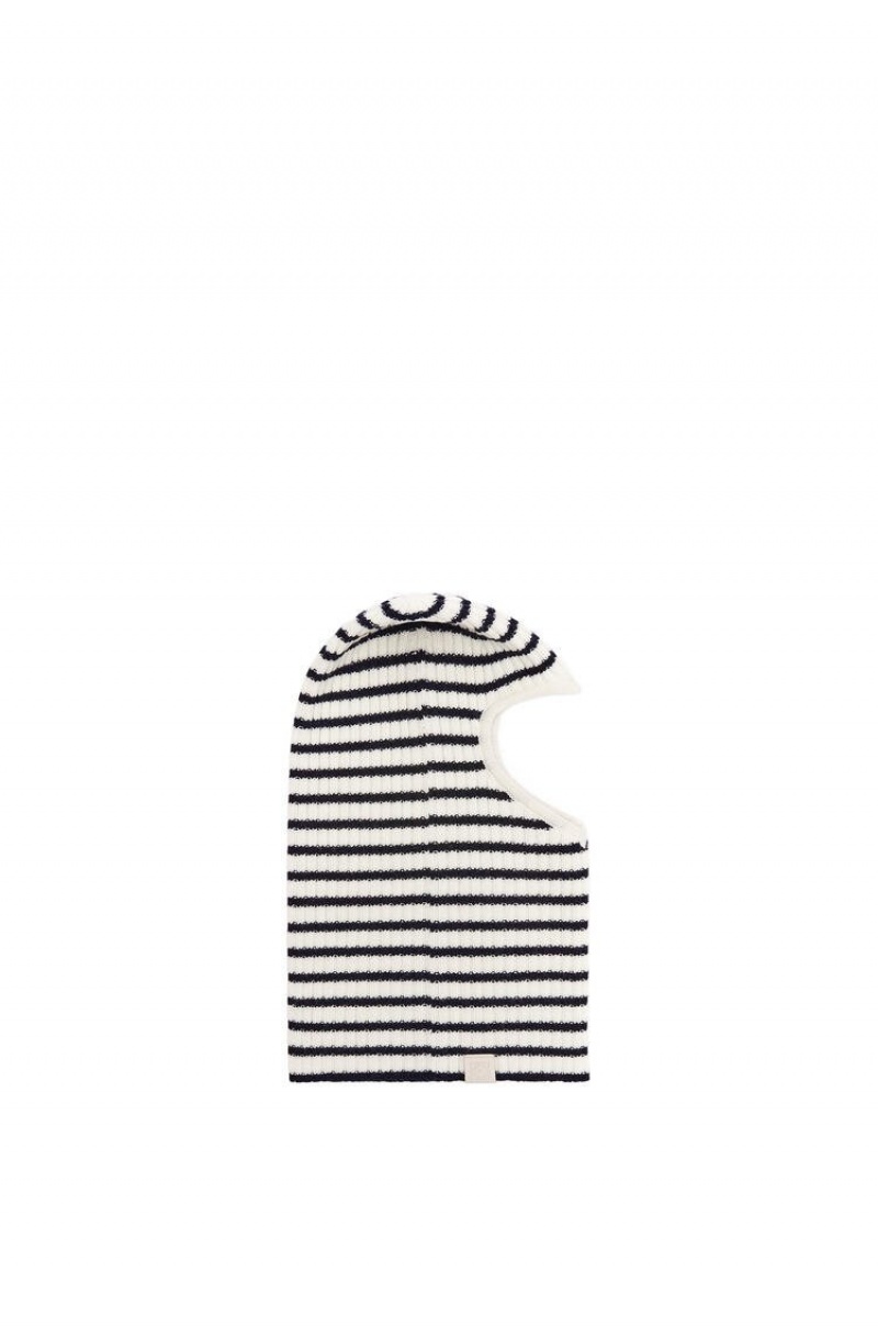 Sombreros Loewe Stripe heart balaclava in wool Hombre Blancas Azul Marino Azules | 894QRBPLH