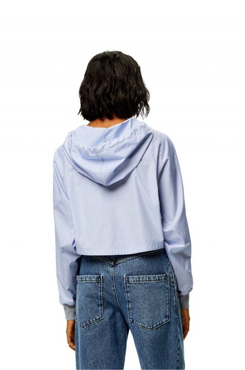 Sudadera con Capucha Loewe A Rayas hooded top in cotton Mujer Blancas Azules | 764BOCHMS