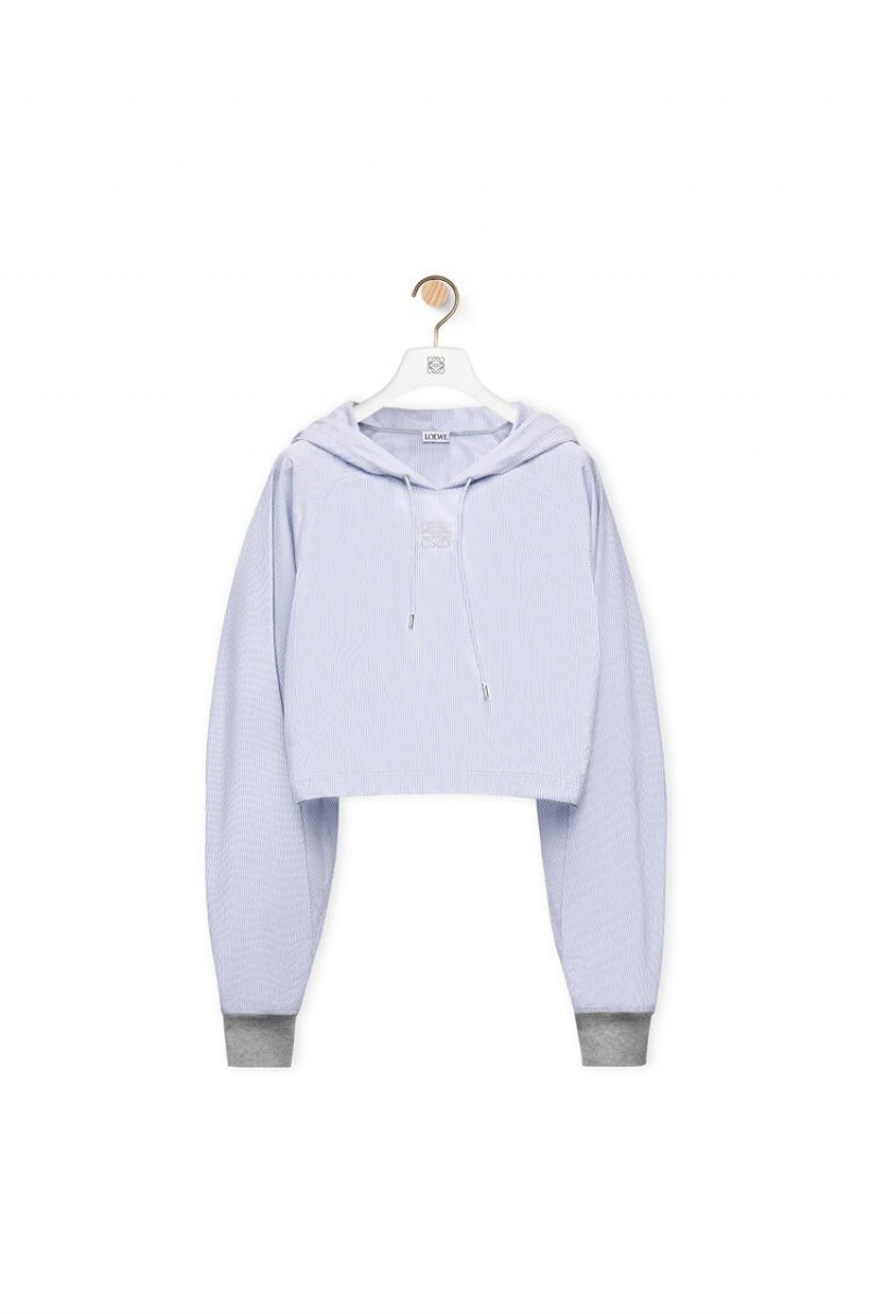 Sudadera con Capucha Loewe A Rayas hooded top in cotton Mujer Blancas Azules | 764BOCHMS