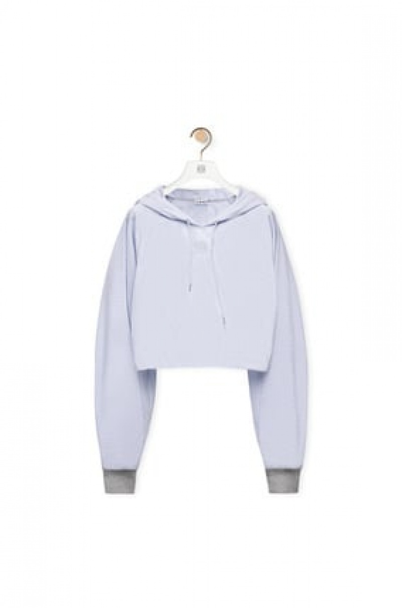 Sudadera con Capucha Loewe A Rayas hooded top in cotton Mujer Blancas Azules | 764BOCHMS