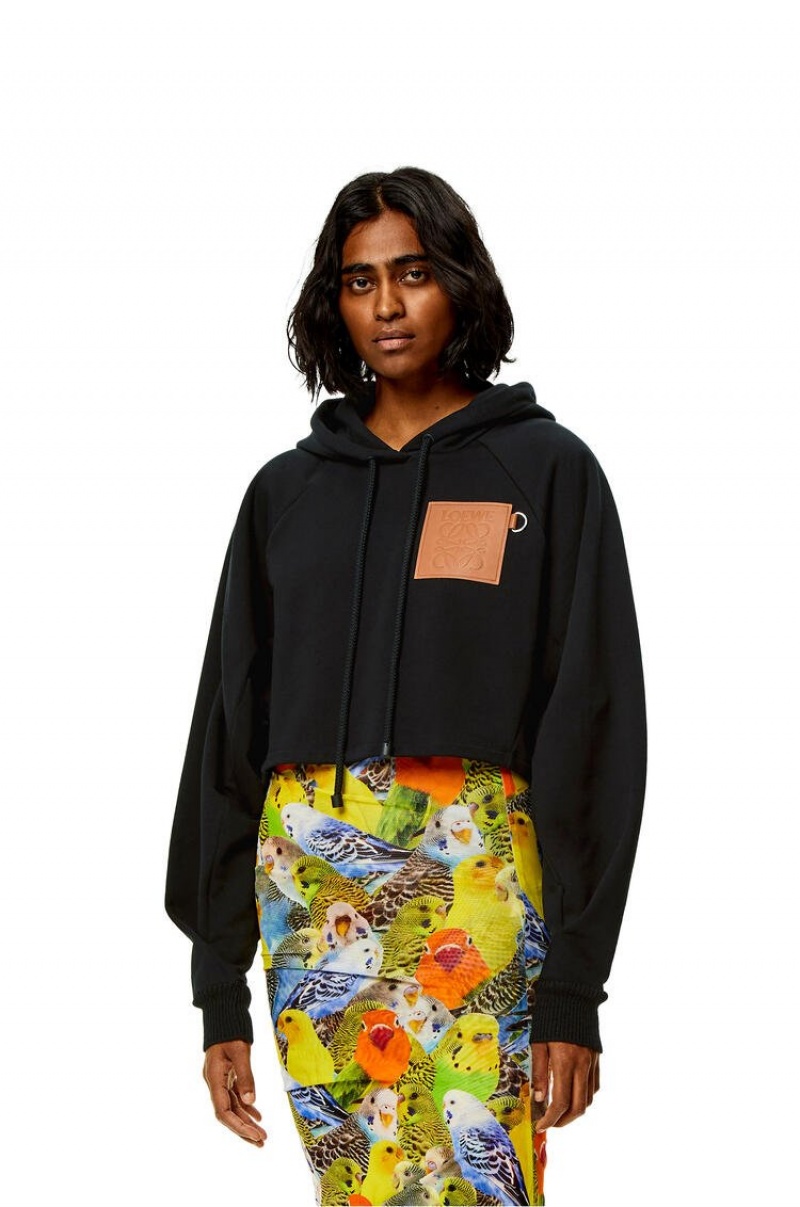 Sudadera con Capucha Loewe Anagram cropped hoodie in cotton Mujer Negras | 469WHTFZK