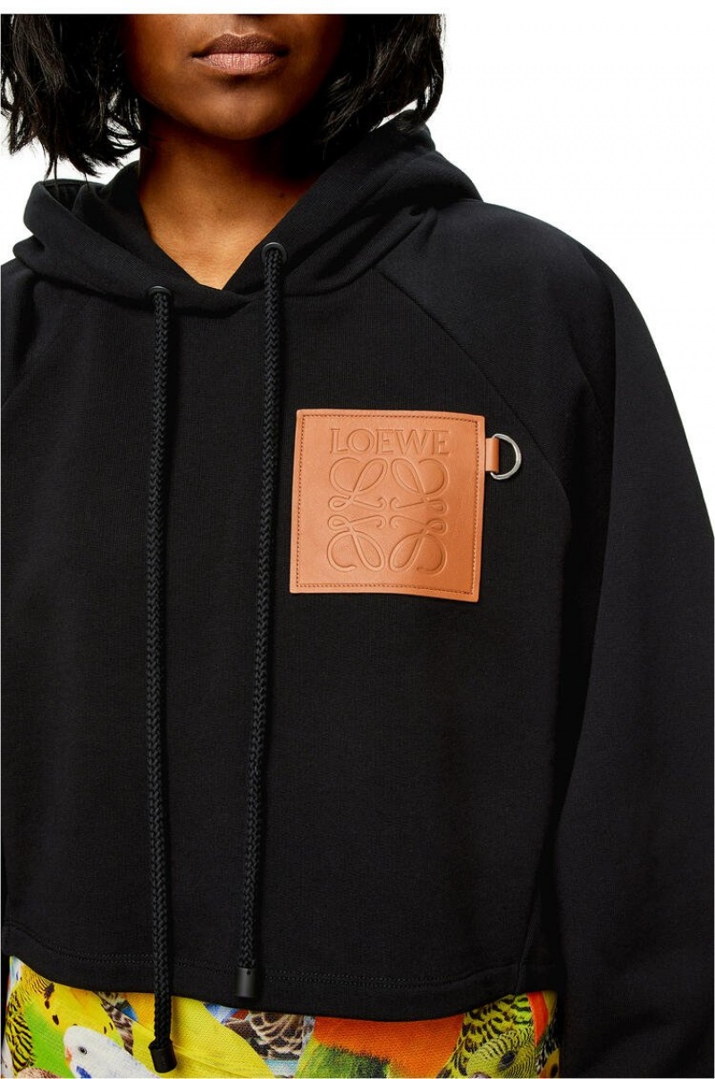 Sudadera con Capucha Loewe Anagram cropped hoodie in cotton Mujer Negras | 469WHTFZK